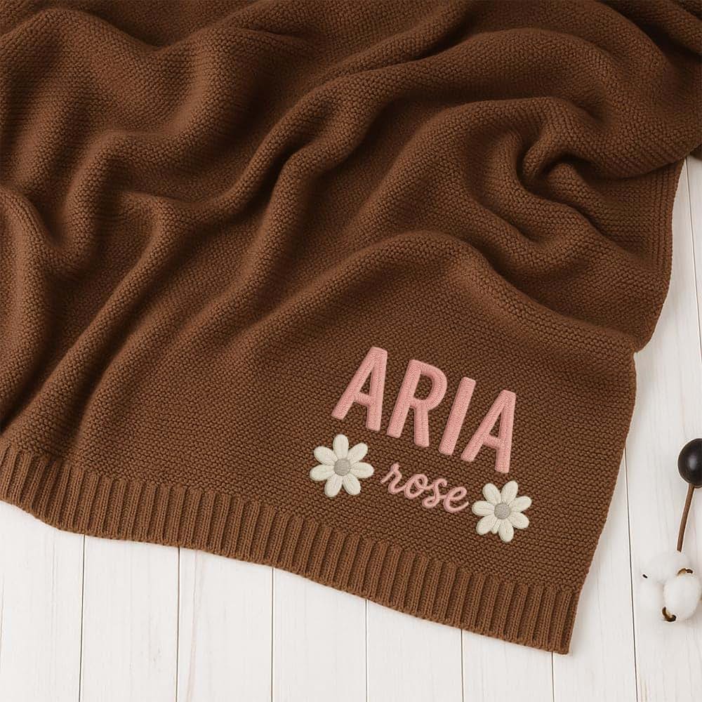 Noni Personalized Knit Embroidered Baby Name Blanket Custom Embroidered Cotton Nursery Blanket Gifts for Newborn Baby (photo 2)