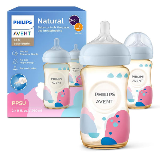 Philips Avent Natural PPSU Baby Bottle, 9 oz, Medium Flow, 2-Pack