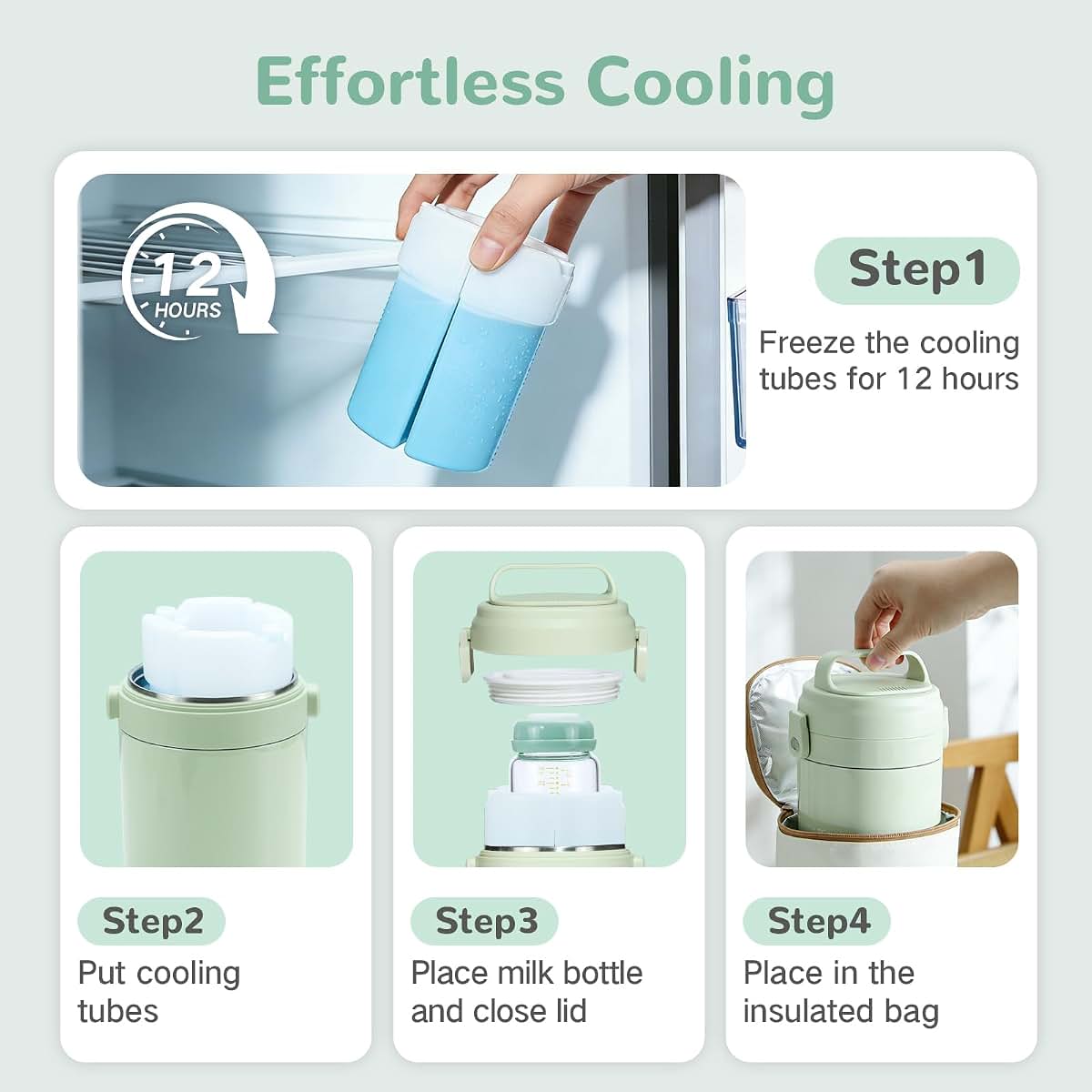 COMI Breast Milk Cooler,24H Triple-Layer Cooling,Breastmilk Storage Bottles Container, 10oz Leak Proof Outdoor Small (photo 3)