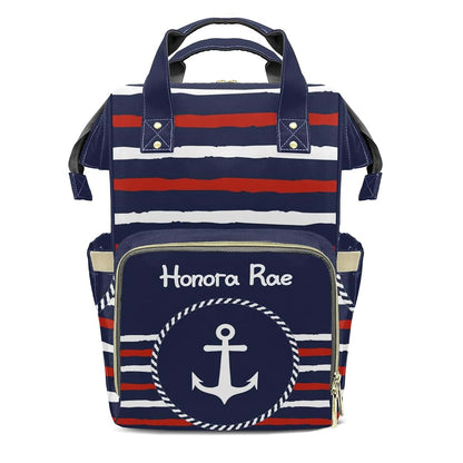 Joyestore Personalized Nautical Striped Navy White Anchor Custom Mom Bag with Name,Dad and Mom Diaper Backpack
