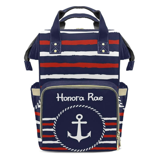 Joyestore Personalized Nautical Striped Navy White Anchor Custom Mom Bag with Name,Dad and Mom Diaper Backpack