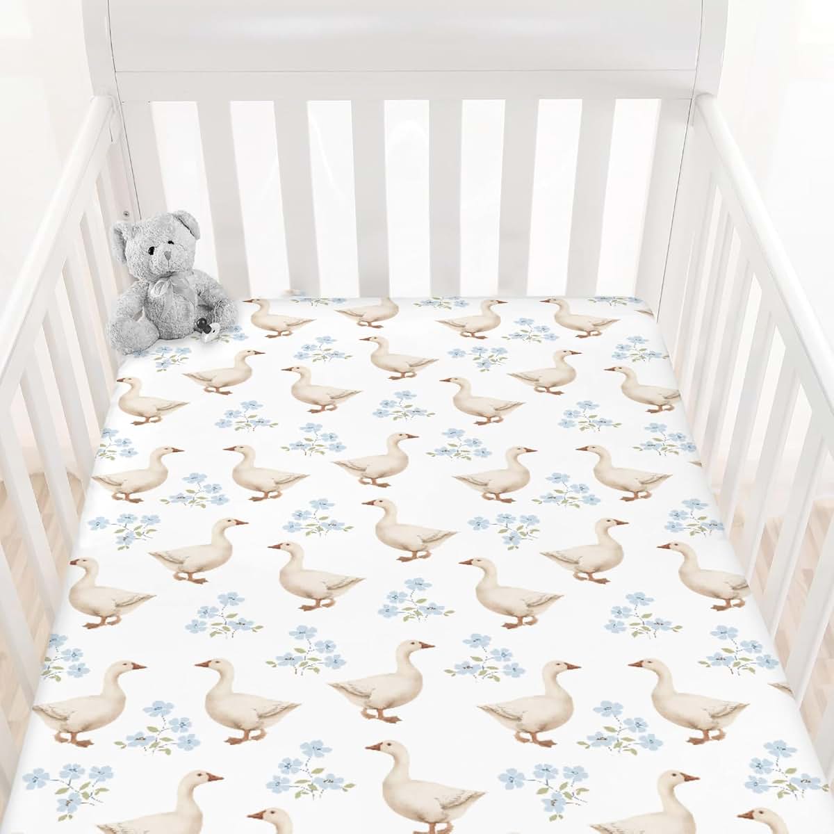 Vintage Geese Boho Floral Fitted Crib Sheets for Standard Crib Mattress