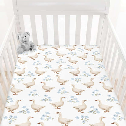 Vintage Geese Boho Floral Fitted Crib Sheets for Standard Crib Mattress