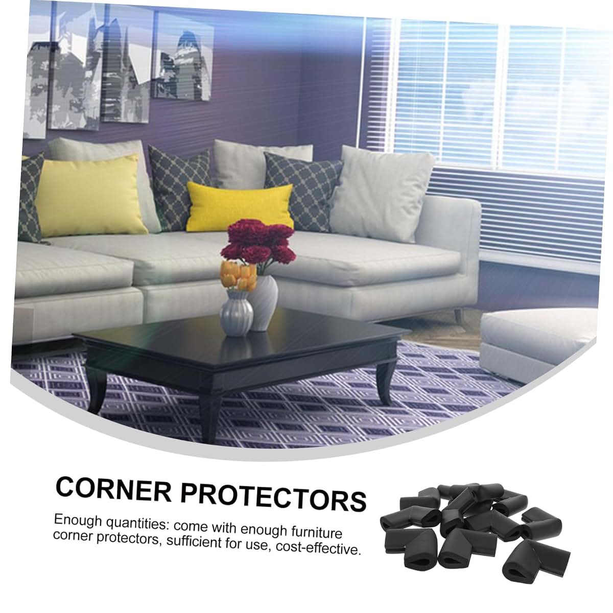 VILLFUL 12-Pack Foam Corner Protectors for Furniture, U-Shaped Black Edge Guards for Moving