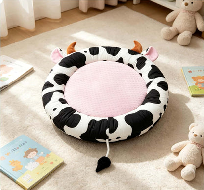 BabyOneStop Pink Cow Baby Floor Mat Tummy Time Play Gym with 6 Sensory Toys