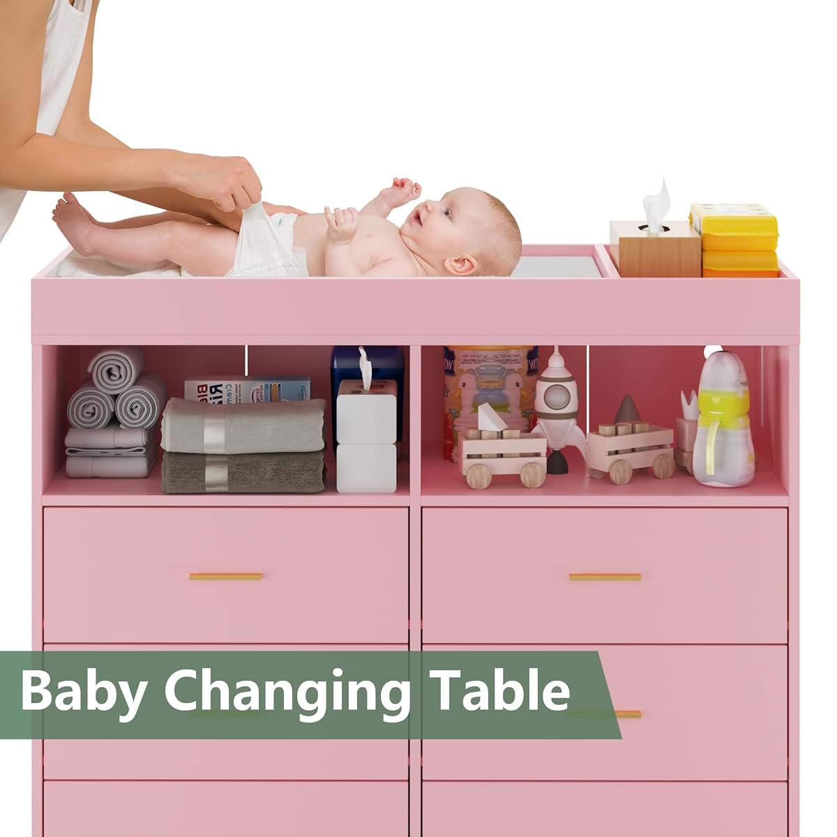 Jojoka 6 Drawers Wooden Changing Table Dresser with Soft Night Light (photo 2)