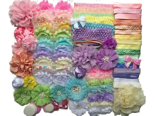 Bowtique Emilee Baby Shower Headband Kit, Makes Over 50 Headbands, Baby Shower Station, DIY Kit - Deluxe Pastel Rainbow