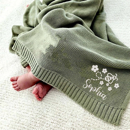 Noni Luxury Personalized Baby Blanket, Embroidery Gift for Baby Shower, Custom Knit Baby Blanket, Newborn Baby Gifts