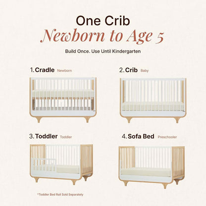 dadada Jolly Solid Wood 3-in-1 Convertible Baby Crib, White/Natural (photo 3)