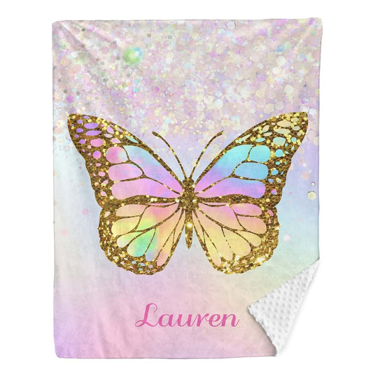 NZOOHY Personalized Butterfly Baby Blanket, Custom Minky Dotted Throw