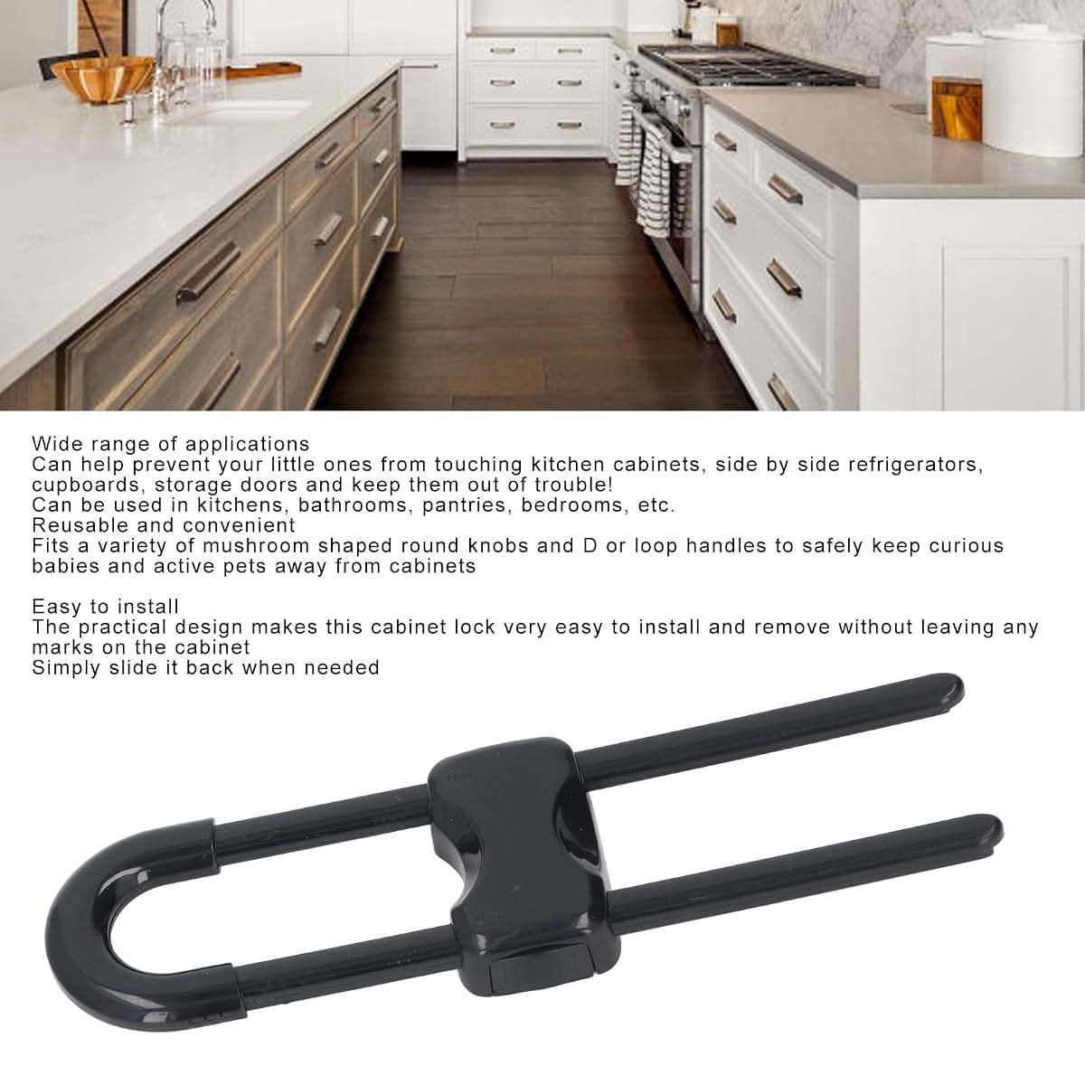 Fockety 5-Pack Sliding Cabinet Locks, U-Shaped Adjustable Latches in Black (photo 3)
