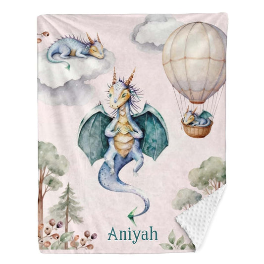 NZOOHY Personalized Baby Blanket Balloon With Dragon Minky Throw