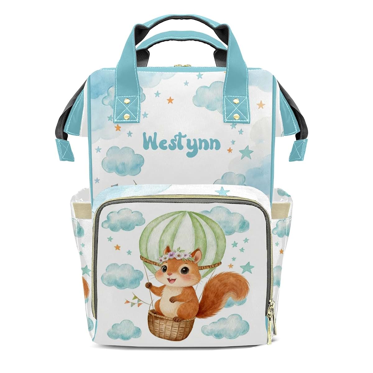 YallLocoMo Personalized Diaper Bag Backpack Name Watercolor Cartoon Cloud Squirrel Clear Up Clutter: Big Capacity