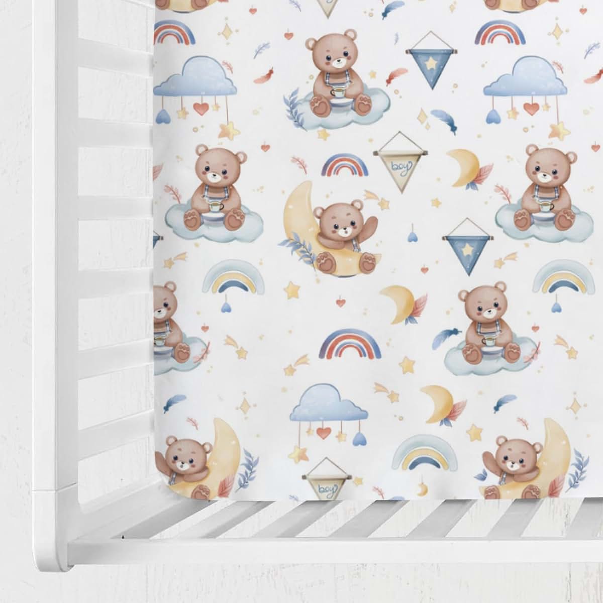 BabyOneStop Cartoon Bear Fitted Crib Mattress Sheet 52x28 Inch