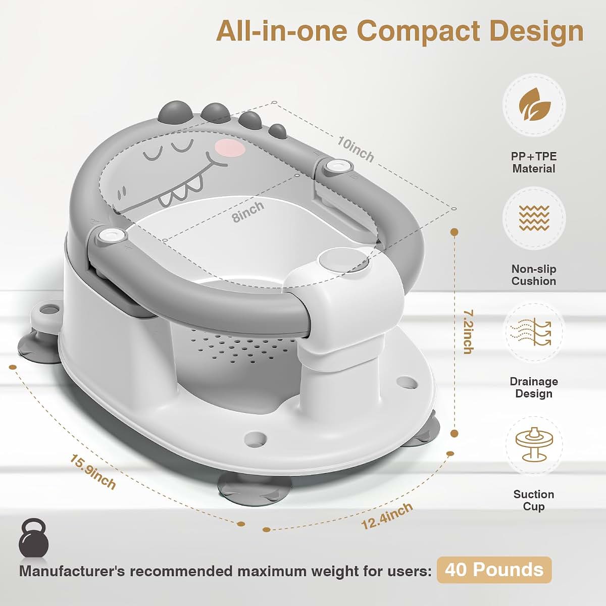 BabyOneStop Baby Bath Seat With Openable Armrests For Sitting Up