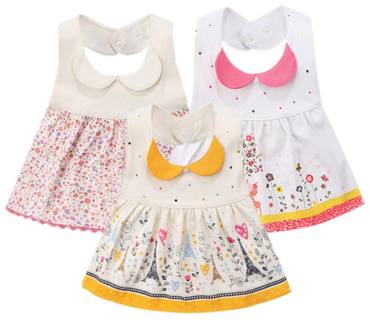 GZMM 3-Pack Baby Girl's Dress Bibs With Adjustable Snaps