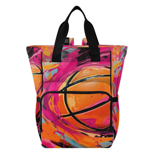 Linnikeee Watercolor Pink Basketball Diaper Backpack With Insulated Bottle Holders