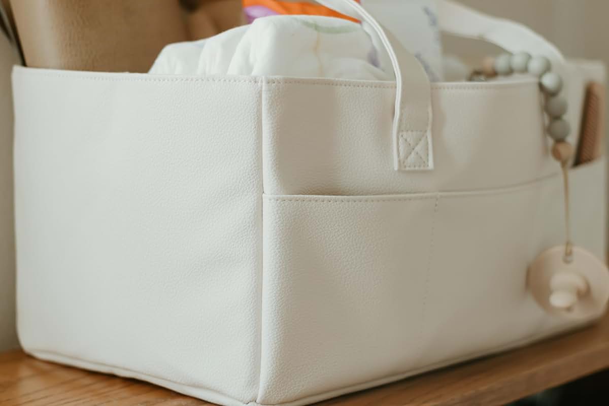 Uniklook Baby Diaper Caddy, Vegan Leather Nursery Storage Organizer with 5 Compartments