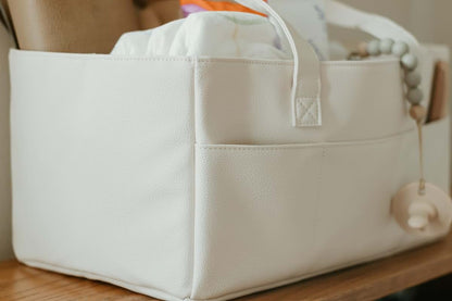 Uniklook Baby Diaper Caddy, Vegan Leather Nursery Storage Organizer with 5 Compartments