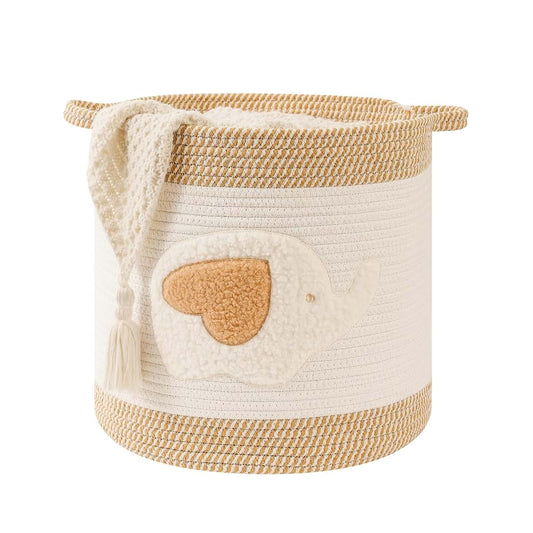 INough Large Blanket Baskets for Living Room Decor, Toy Storage Baskets 14" x 14" Woven Cotton Rope Storage Basket for