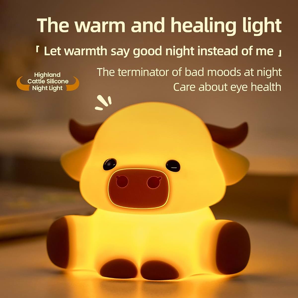 BabyOneStop Highland Cow Squishy Silicone Night Light With Timer