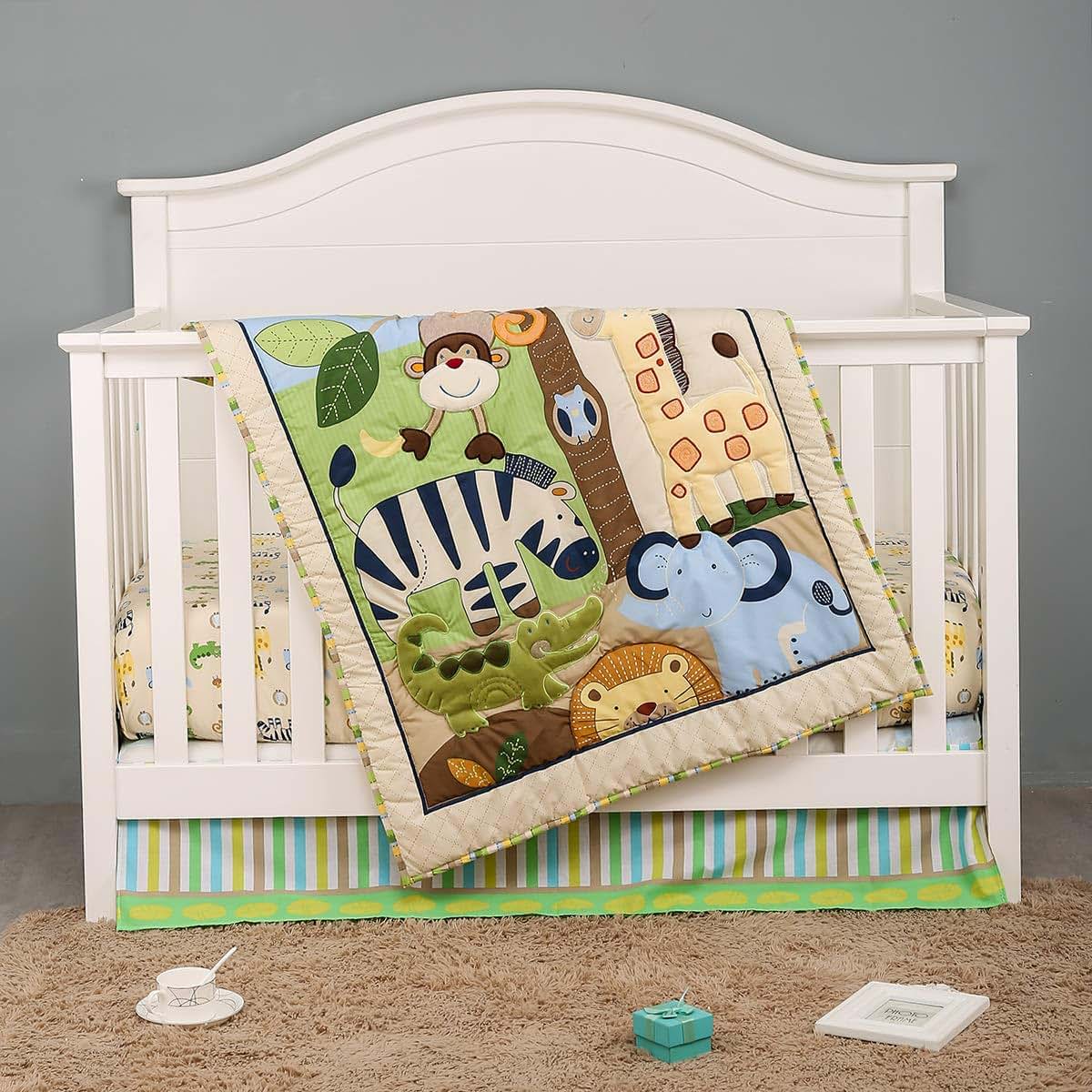 MUTZOBIIBY Jungle Animal Safari 3-Piece Crib Bedding Set, 28x52