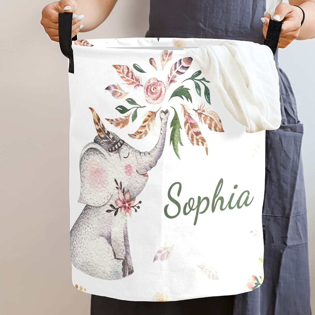 attentive Arts Personalized Collapsible Laundry Hamper with Name Pattern (photo 2)