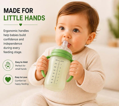 DALISCARE Silicone Baby Bottle with Handles, Green, 8 oz (photo 3)