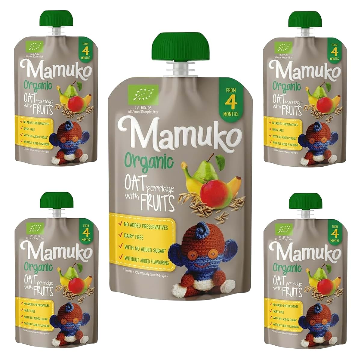 MAMUKO Organic Oatmeal with Pear, Plum & Black Currant, 5 Pack