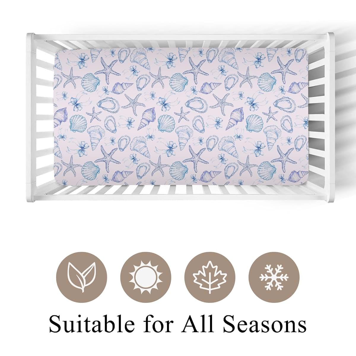 Wicbfdfv Watercolor Sea Shells Bows Fitted Crib Sheet 28"x52" (photo 2)