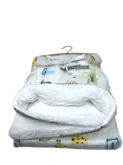 Little Celebrity Tropical Safari Baby Blanket, Multicolored Animal Print with Sherpa Backing, 30x40 Inch
