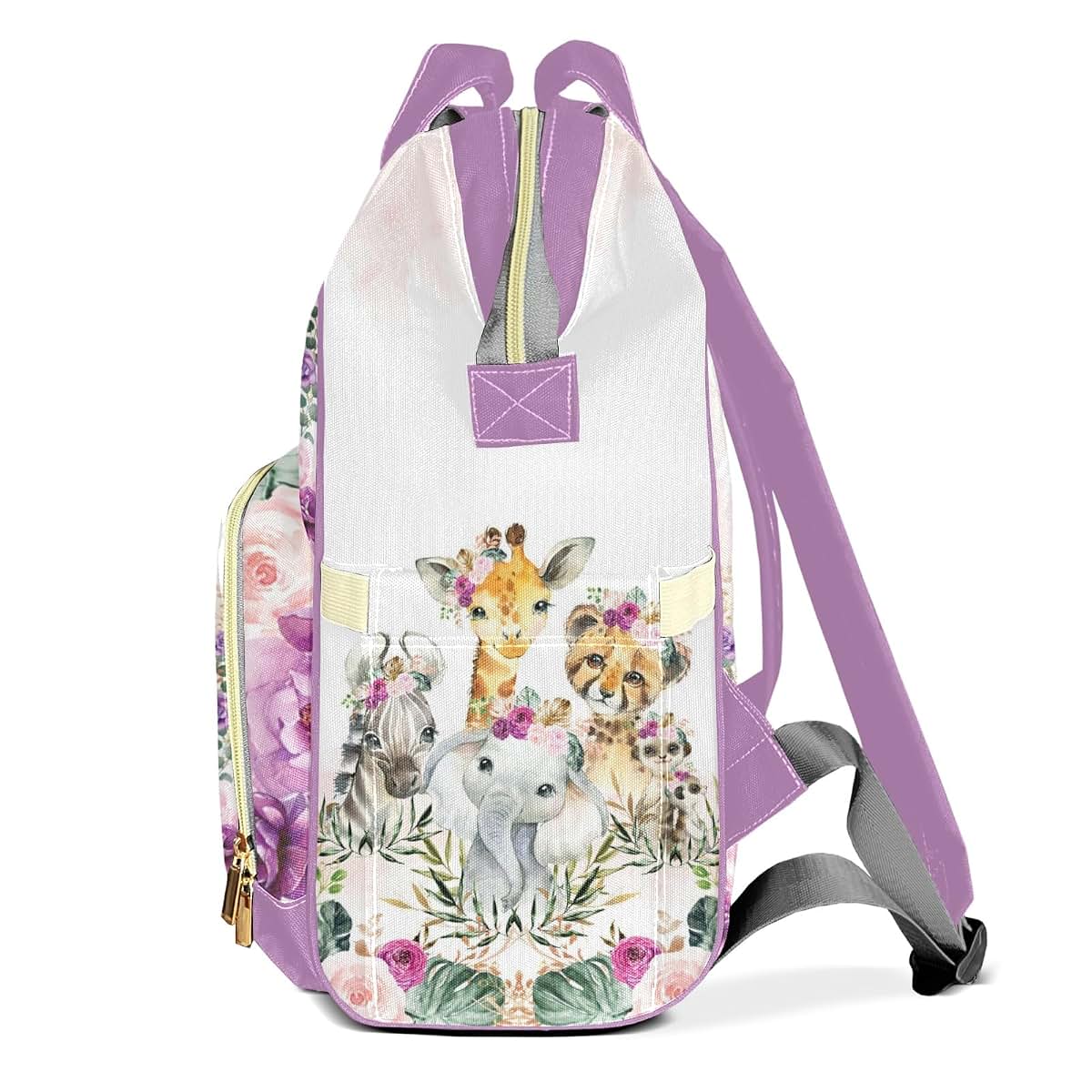 LiSoAkWE Flower Safari Animals Tiger Elephant Personalized Diaper Bag Backpack with Name,Customized Nappy Backpack for (photo 3)