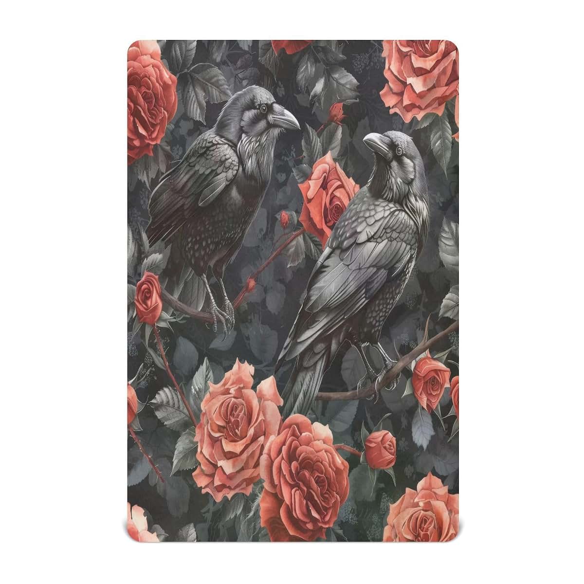 SDMKA Raven Birds in Roses Portable Microfiber Crib Sheet, 28x52 Inch