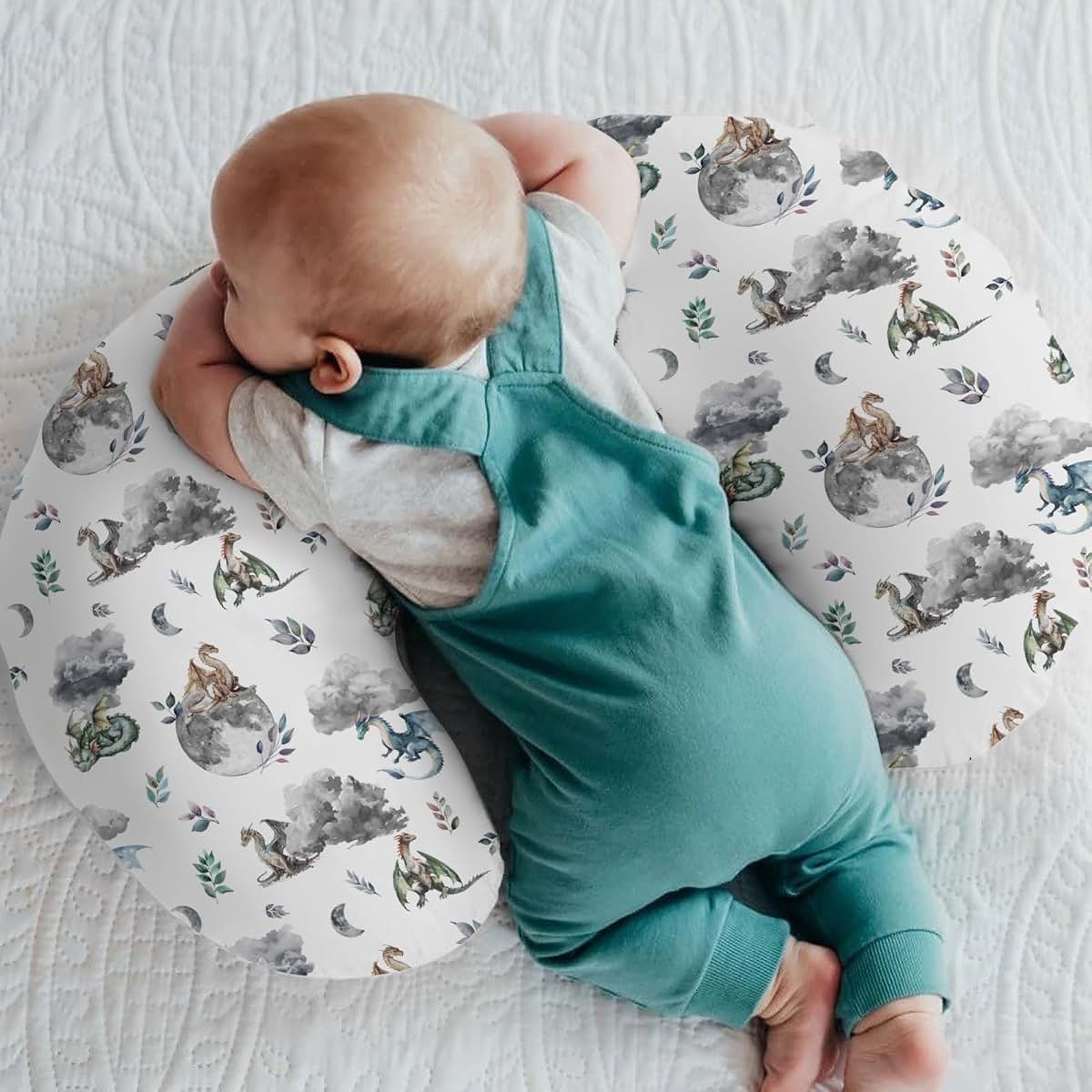 BabyOneStop Watercolor Dragons Nursing Pillow Cover 22x18 Inch Polyester Zipper Slipcover
