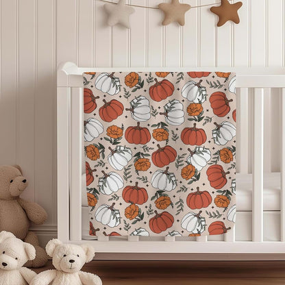 Cstdyfrv Boho Fall Pumpkin Floral Baby Blanket