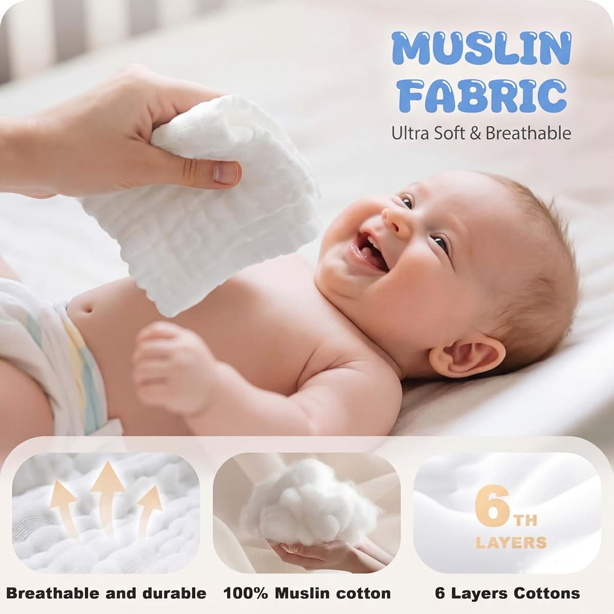 Chumia 30 Pcs Baby Muslin Burp Cloths, Watercolor Colors, 12x12 Inches, Cotton