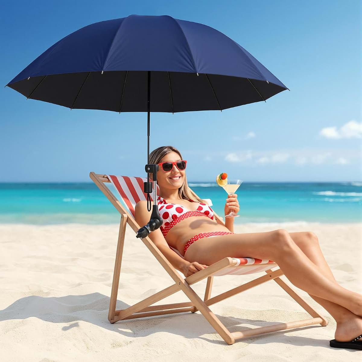 ATOWORLD Beach Chair Umbrella with Clamp Adjustable 360°Outdoor Portable Shade Chair Umbrella UPF 50+ for Outdoor