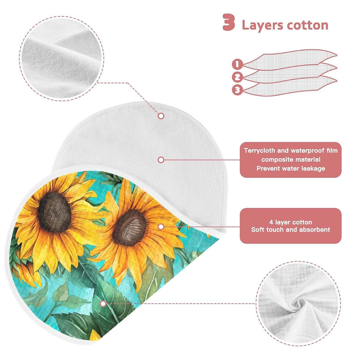 J Joysay Watercolor Sunflowers Baby Burp Cloths 22x11 Inch 4-Layer Cotton