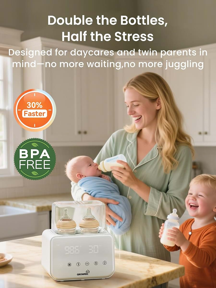 Grownsy Fast Double Baby Bottle Warmer For Breastmilk And Formula, Beige