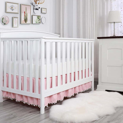 Pleated Microfiber Crib Bed Skirt with Pompoms for Nursery Decor