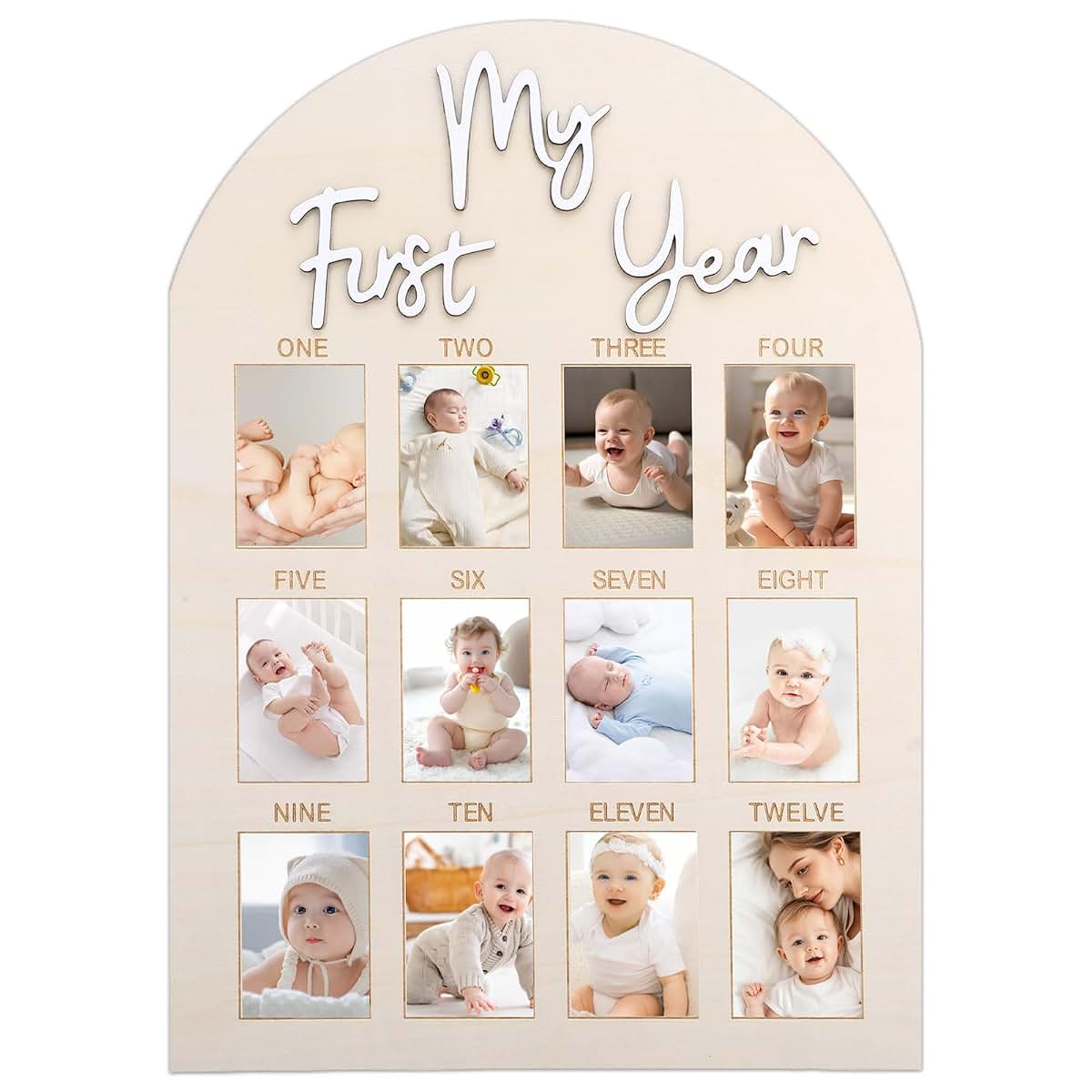 HooYiYuuX My First Year Photo Board, Wooden 12-Month Milestone Picture Frame