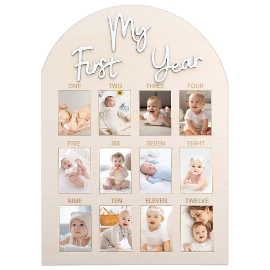 HooYiYuuX My First Year Photo Board, Wooden 12-Month Milestone Picture Frame