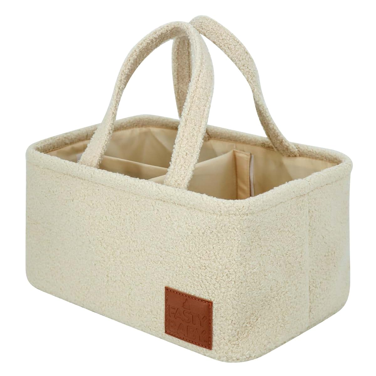 Fasty Baby Baby Diaper Caddy Organizer: Soft Beige Teddy Wool - Portable Diaper Caddy, Car Organizer - Newborn