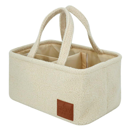 Fasty Baby Baby Diaper Caddy Organizer: Soft Beige Teddy Wool - Portable Diaper Caddy, Car Organizer - Newborn