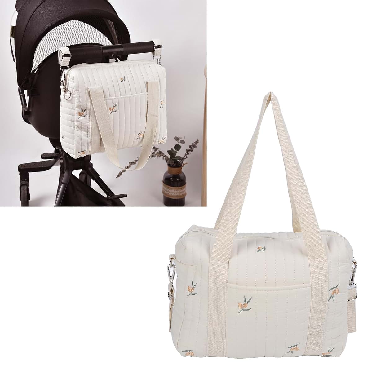 Fafeicy Baby Stroller Organizer with Pockets, Cotton Hanging Storage for Diaper Bag in Olive Green