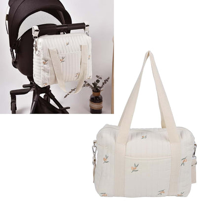 Fafeicy Baby Stroller Organizer with Pockets, Cotton Hanging Storage for Diaper Bag in Olive Green