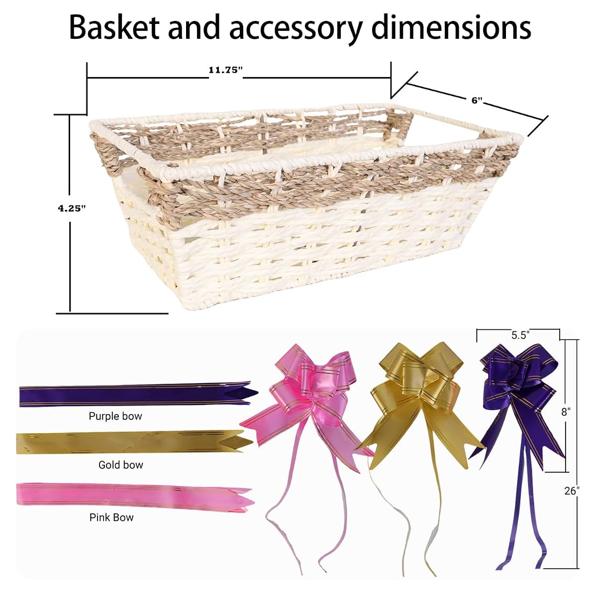 TORMAYS HOME Cute Handwoven Gift Basket with Gift Bag and Ribbon, Empty Metal Frame Organizer Box for Baby Shower (photo 3)