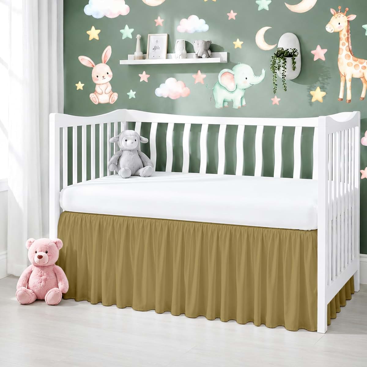 MD Home Decore Crib Bed Skirt Dust Ruffle with Split Corners Cotton, 14" Drop, Taupe