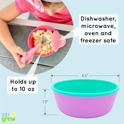321 Grow Silicone Easy Scoop & Hold Bowl Set – Adaptive Baby & Toddler Feeding Bowls with Clip-On Rim and Handle – (photo 3)