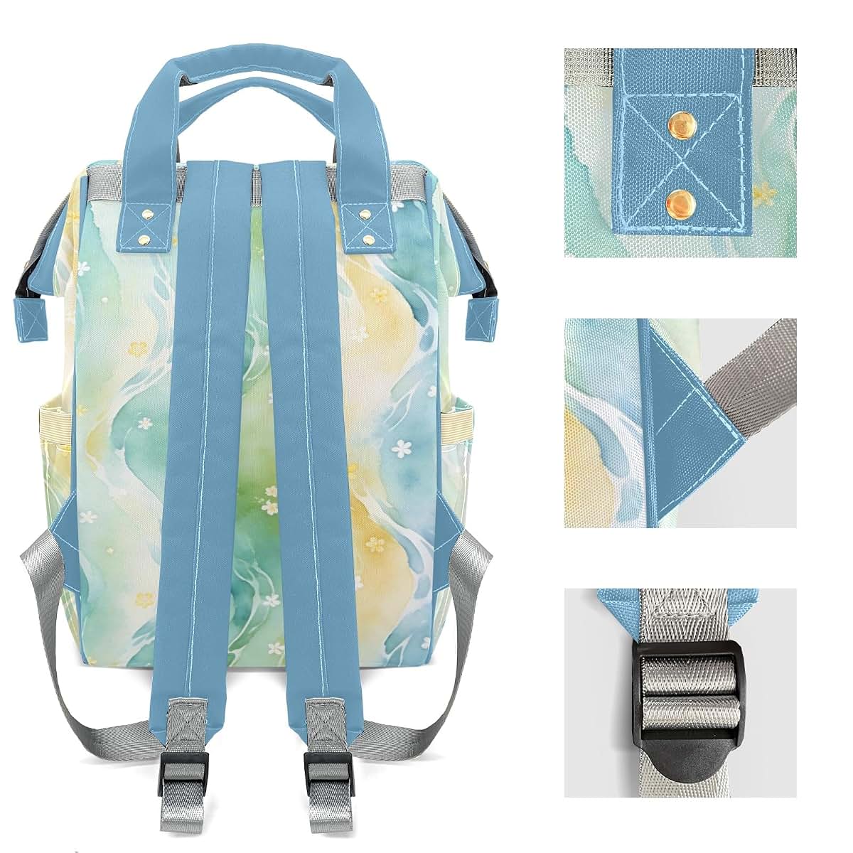 Joyestore Personalized Water Little Flower Custom Mom Bag with Name,Dad and Mom Diaper Backpack for Baby Boys (photo 4)